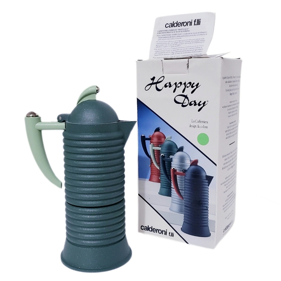 RARE Vintage Musk Green Calderoni Fratelli Happy Day Stovetop Espresso Maker New - Picture 2 of 13